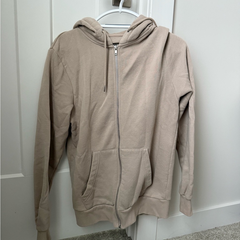 Beige Zip-Up Hoodie